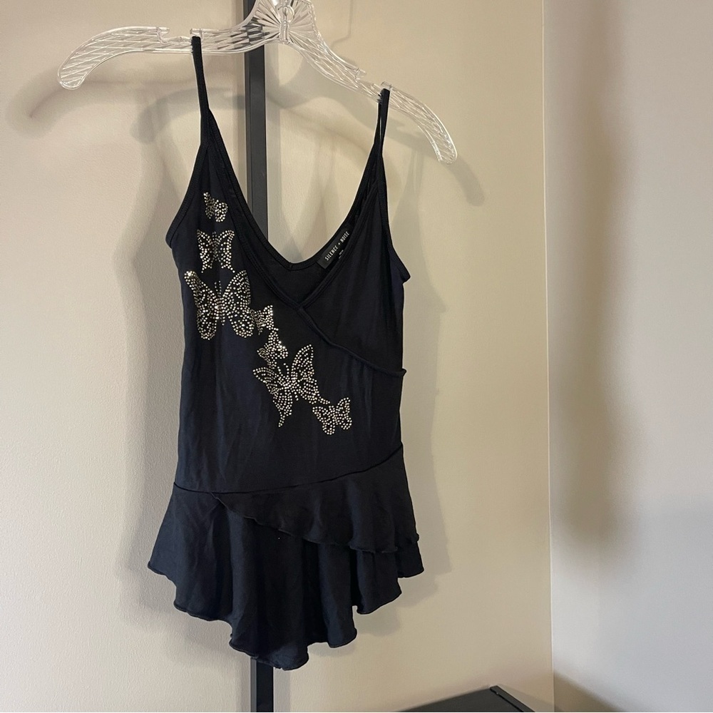 Silence + Noise Black Camisole with Butterfly Accents